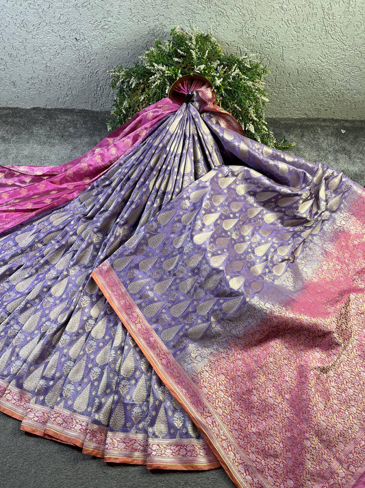 LILAC TISSUE SILK PURE HANDLOOM BANARASI SAREE