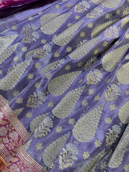 LILAC TISSUE SILK PURE HANDLOOM BANARASI SAREE
