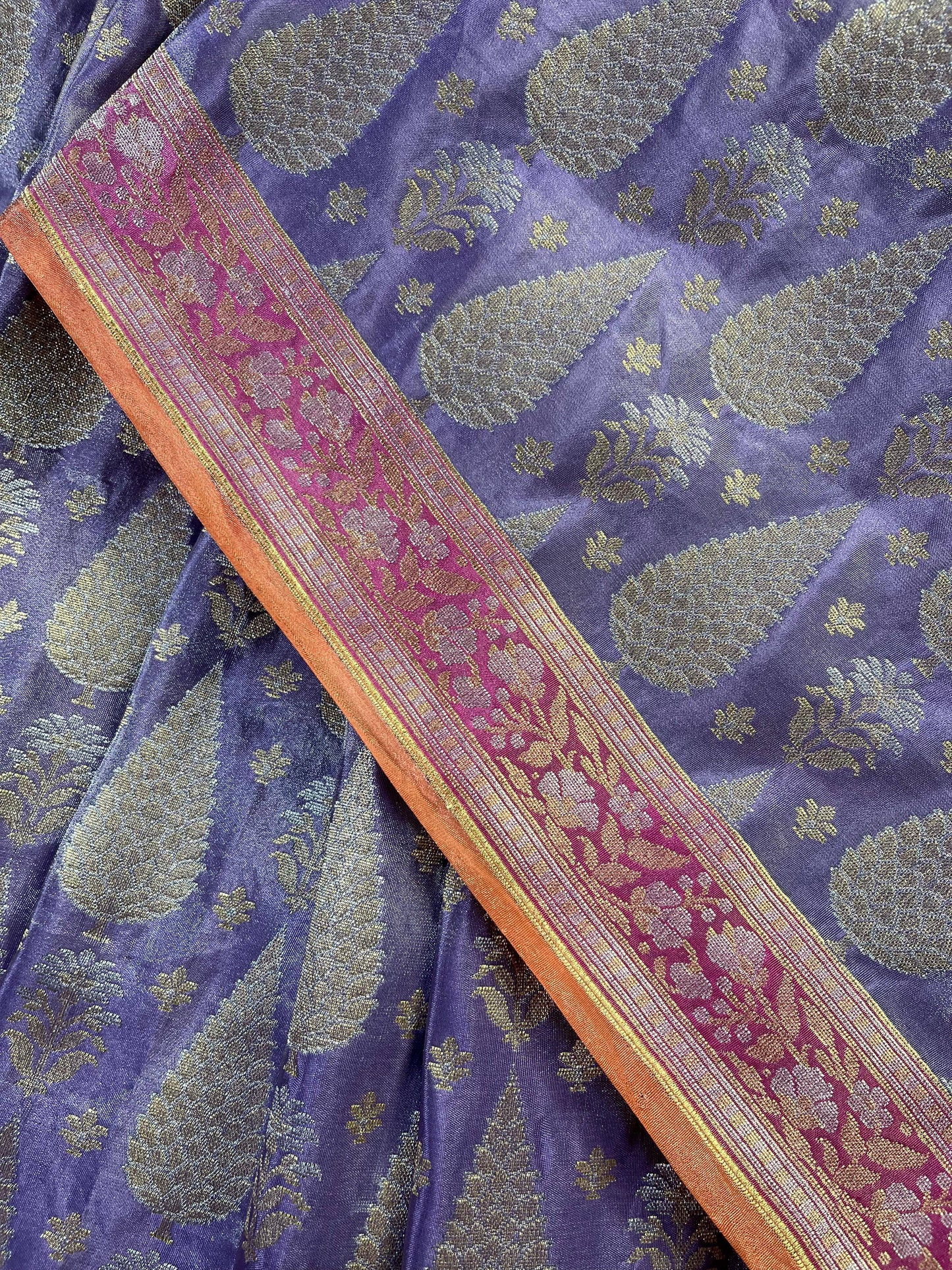 LILAC TISSUE SILK PURE HANDLOOM BANARASI SAREE