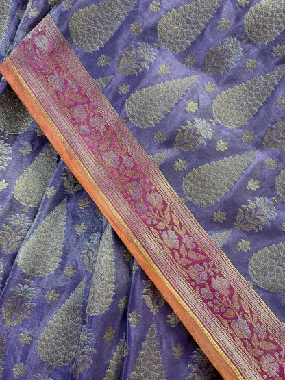 LILAC TISSUE SILK PURE HANDLOOM BANARASI SAREE