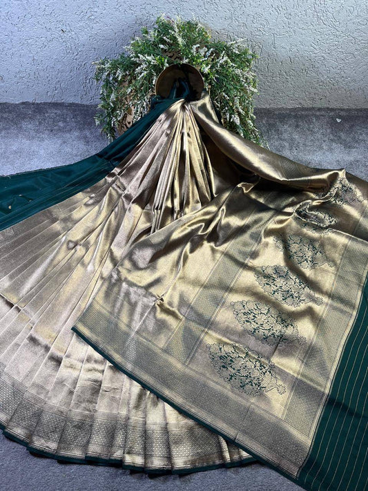 SILVER GREEN KATAN TISSUE PURE HANDLOOM BANARASI SAREE