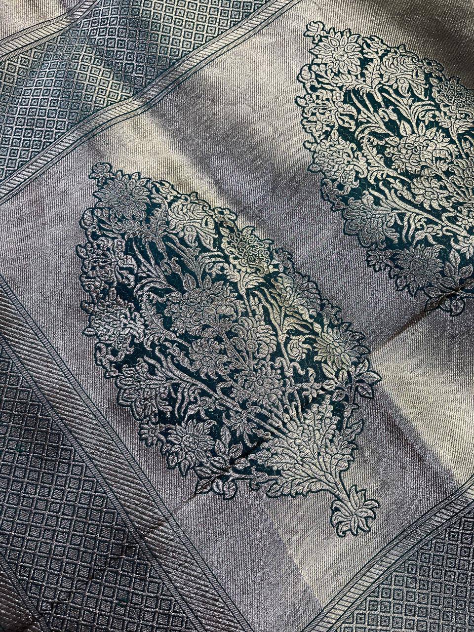 SILVER GREEN KATAN TISSUE PURE HANDLOOM BANARASI SAREE