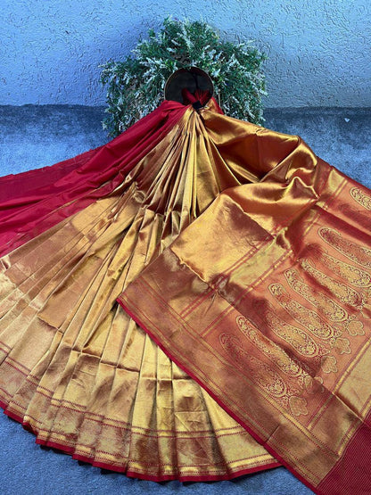 ORANGE GOLD KATAN TISSUE PURE HANDLOOM BANARASI SAREE