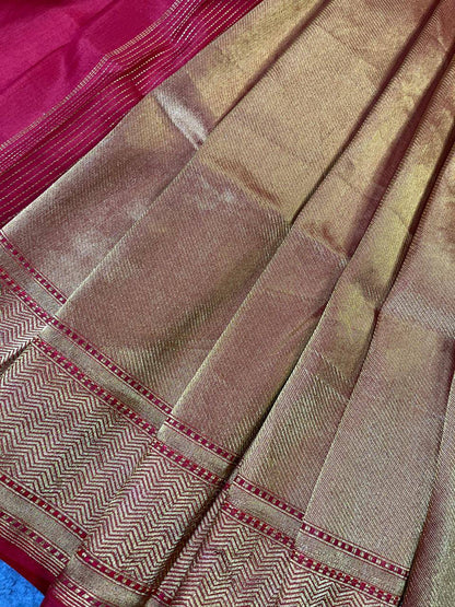 ORANGE GOLD KATAN TISSUE PURE HANDLOOM BANARASI SAREE