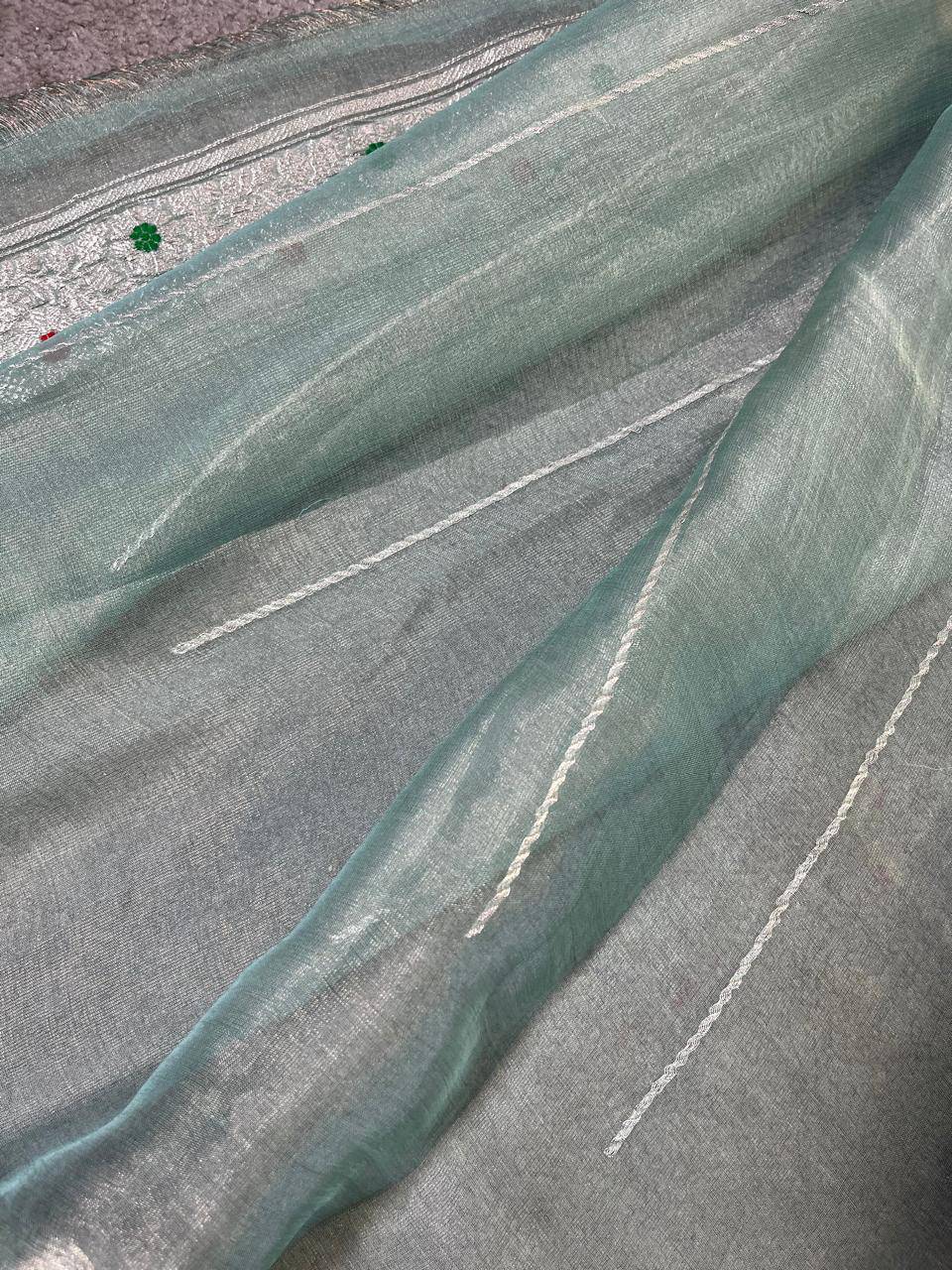 SEA BLUE TISSUE CHIFFON PURE HANDLOOM BANARASI SAREE