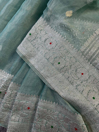 SEA BLUE TISSUE CHIFFON PURE HANDLOOM BANARASI SAREE
