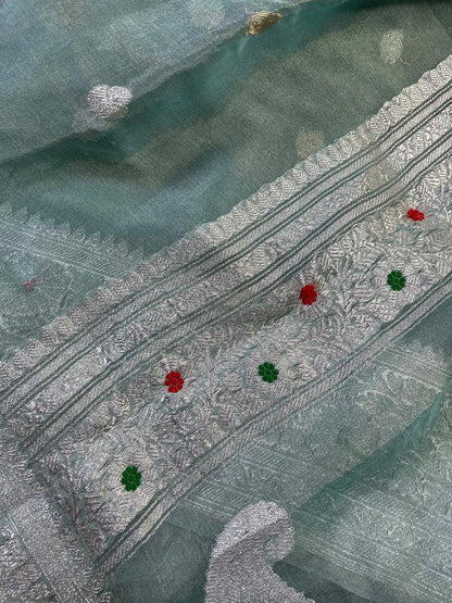 SEA BLUE TISSUE CHIFFON PURE HANDLOOM BANARASI SAREE