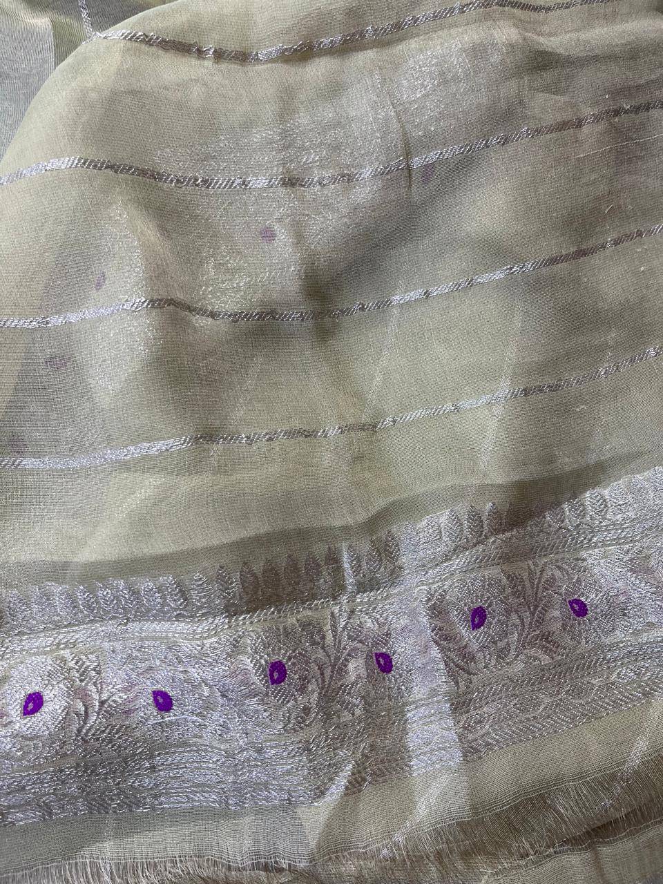 LIGHT PISTA GREEN TISSUE CHIFFON PURE HANDLOOM BANARASI SAREE