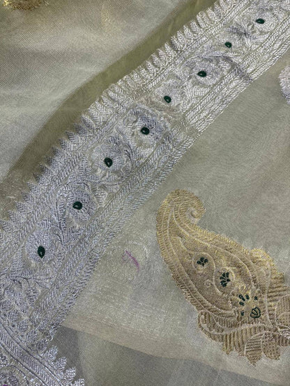 LIGHT PISTA GREEN TISSUE CHIFFON PURE HANDLOOM BANARASI SAREE