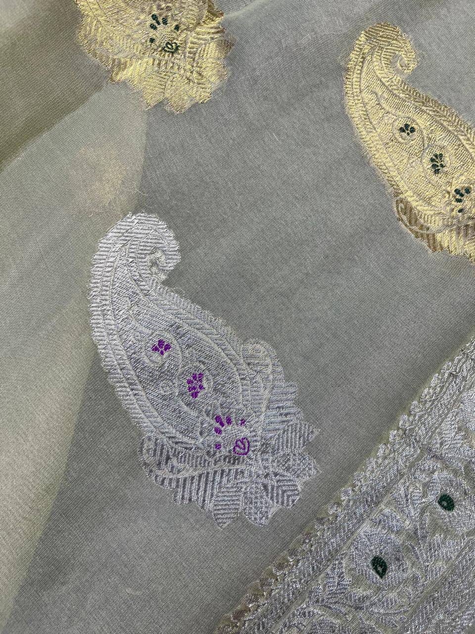 LIGHT PISTA GREEN TISSUE CHIFFON PURE HANDLOOM BANARASI SAREE