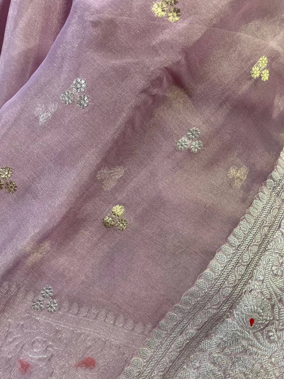 PINK TISSUE CHIFFON PURE HANDLOOM BANARASI  SAREE