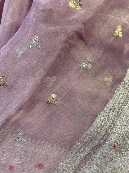 PINK TISSUE CHIFFON PURE HANDLOOM BANARASI  SAREE
