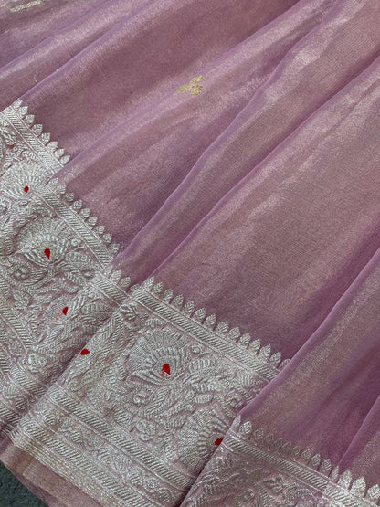 PINK TISSUE CHIFFON PURE HANDLOOM BANARASI  SAREE
