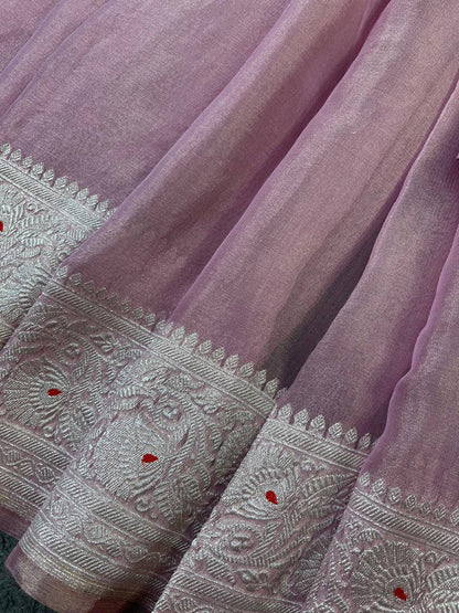 PINK TISSUE CHIFFON PURE HANDLOOM BANARASI  SAREE