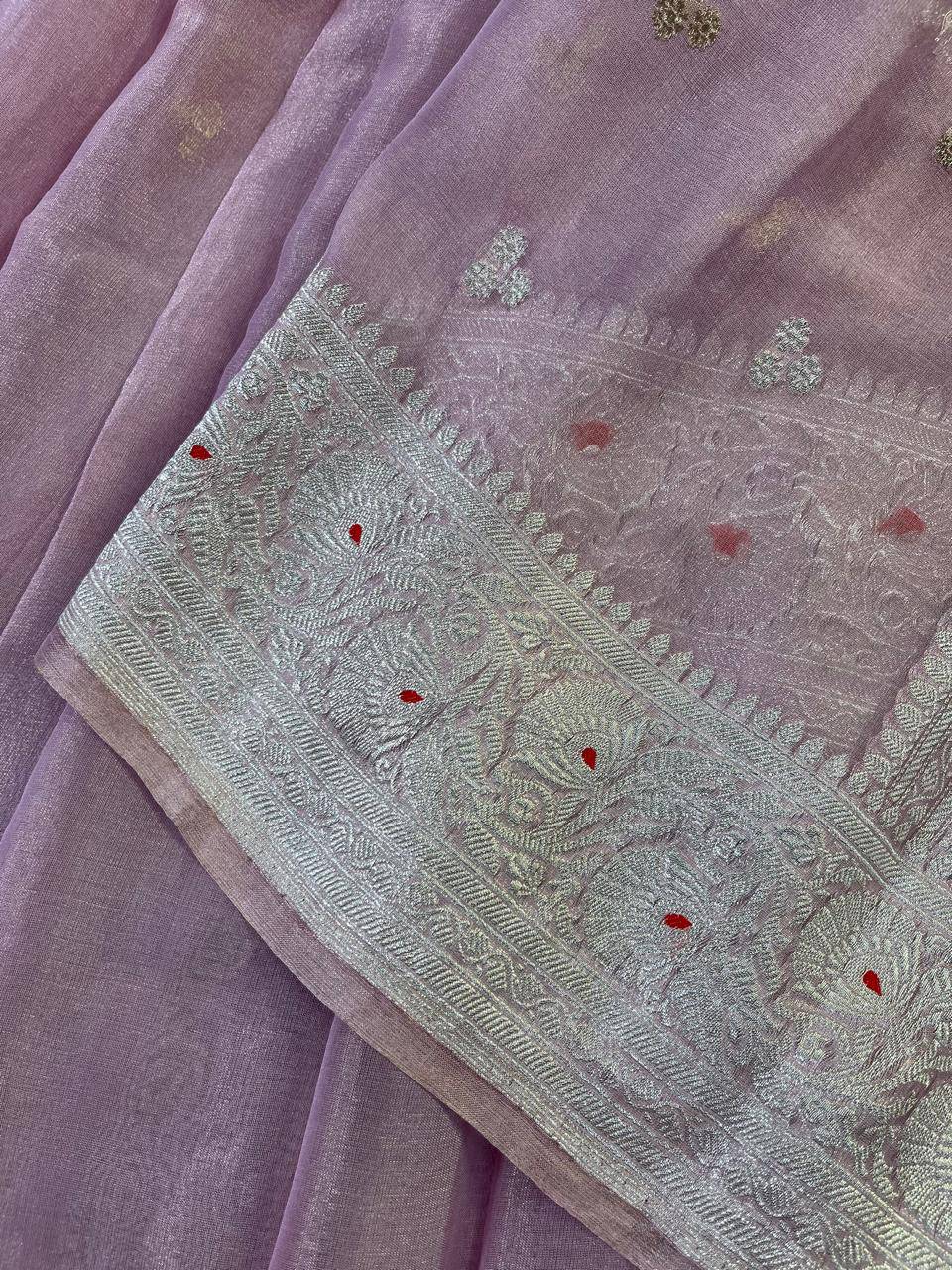 PINK TISSUE CHIFFON PURE HANDLOOM BANARASI  SAREE