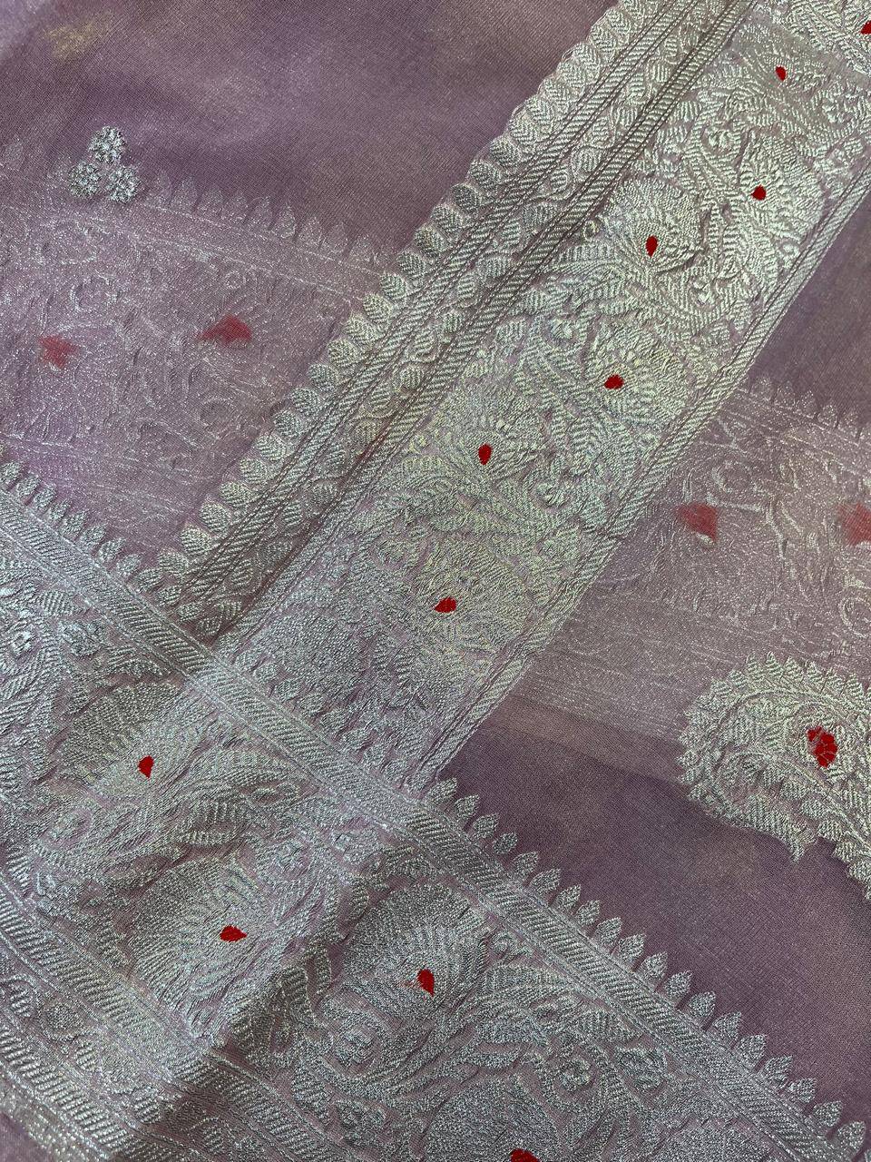 PINK TISSUE CHIFFON PURE HANDLOOM BANARASI  SAREE