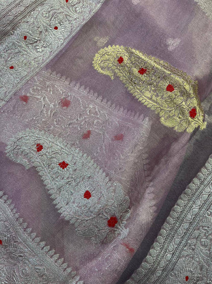 PINK TISSUE CHIFFON PURE HANDLOOM BANARASI  SAREE