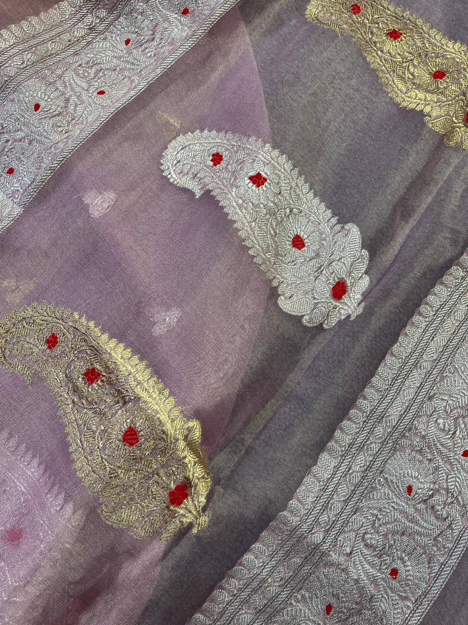 PINK TISSUE CHIFFON PURE HANDLOOM BANARASI  SAREE