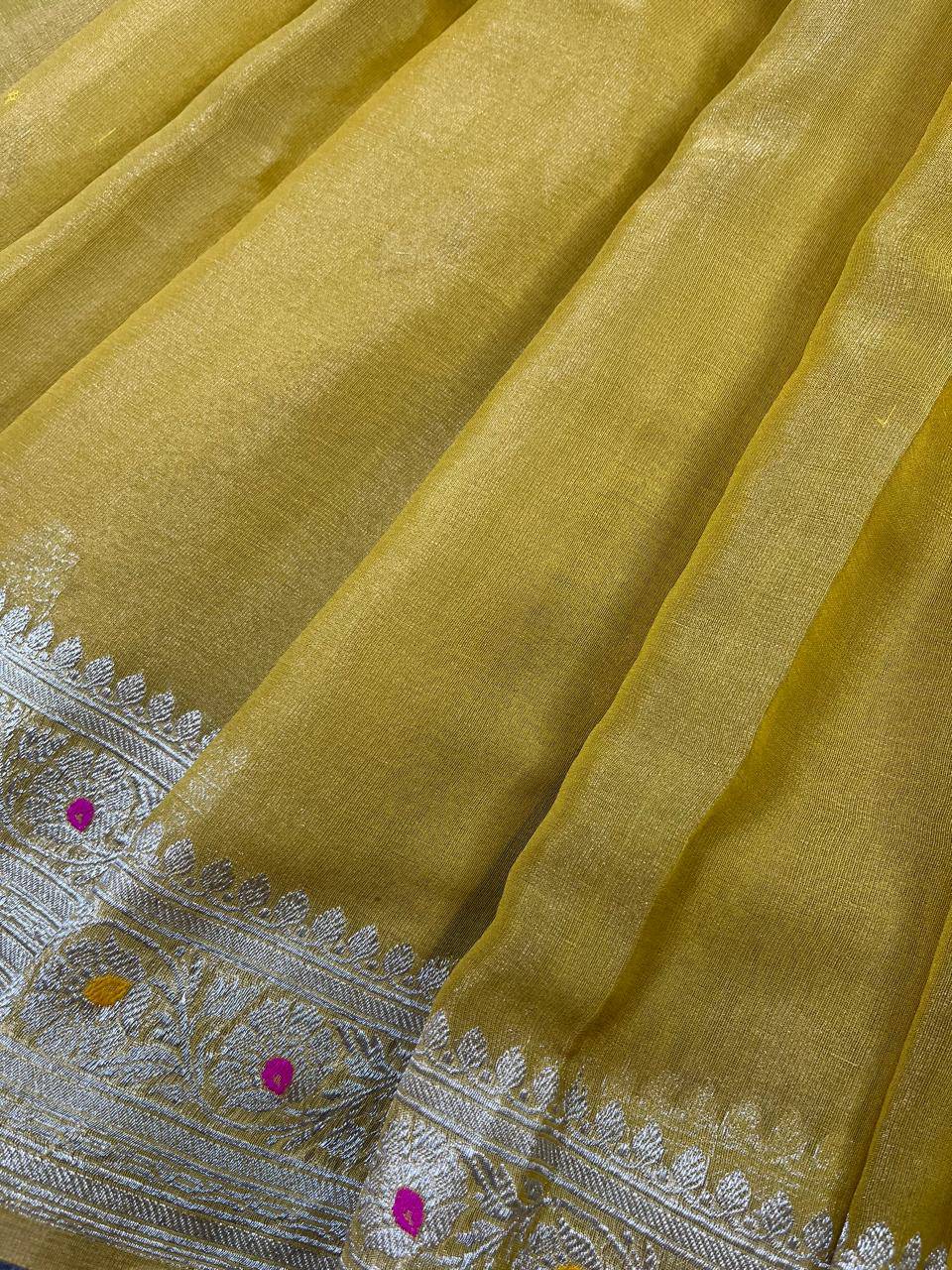 YELLOW TISSUE CHIFFON PURE HANDLOOM BANARASI SAREE
