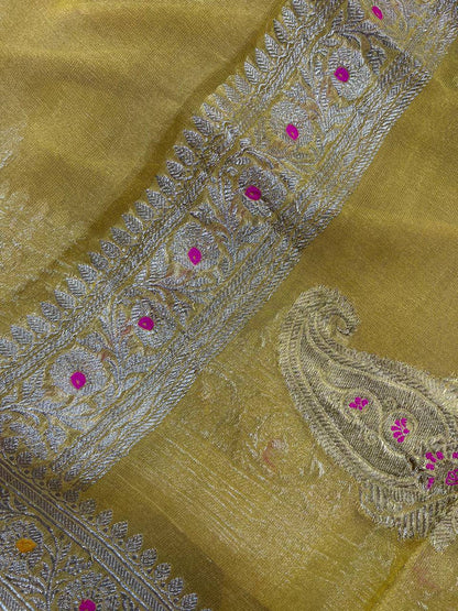 YELLOW TISSUE CHIFFON PURE HANDLOOM BANARASI SAREE