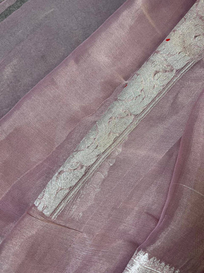 MAUVE TISSUE CHIFFON PURE HANDLOOM BANARASI SAREE