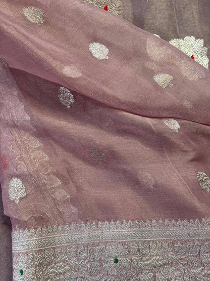 MAUVE TISSUE CHIFFON PURE HANDLOOM BANARASI SAREE