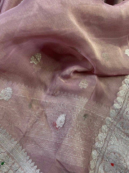 MAUVE TISSUE CHIFFON PURE HANDLOOM BANARASI SAREE