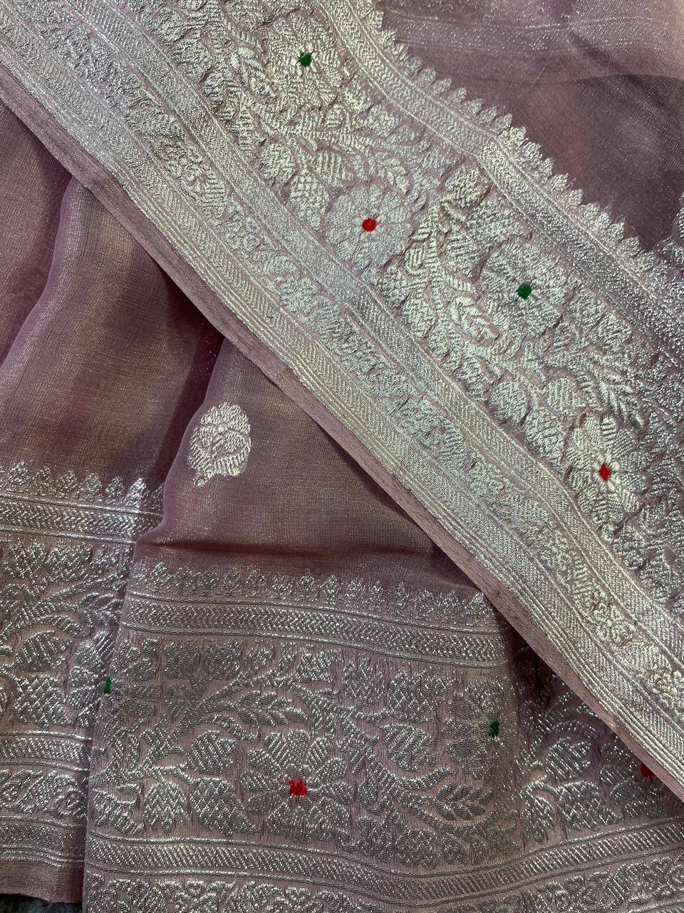 MAUVE TISSUE CHIFFON PURE HANDLOOM BANARASI SAREE