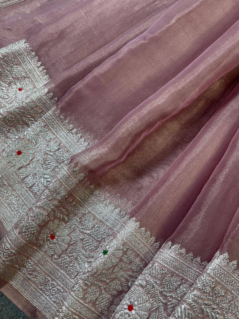 MAUVE TISSUE CHIFFON PURE HANDLOOM BANARASI SAREE