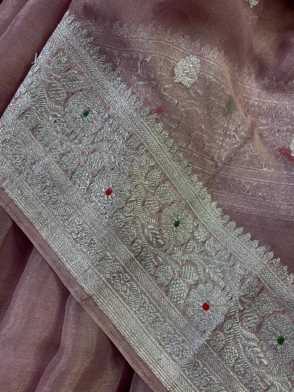 MAUVE TISSUE CHIFFON PURE HANDLOOM BANARASI SAREE