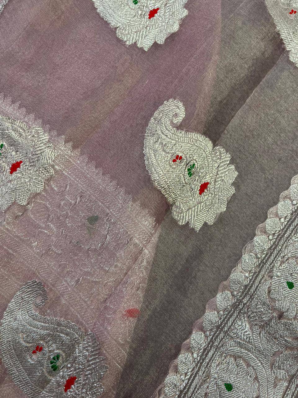 MAUVE TISSUE CHIFFON PURE HANDLOOM BANARASI SAREE