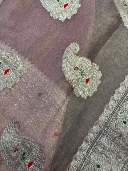 MAUVE TISSUE CHIFFON PURE HANDLOOM BANARASI SAREE