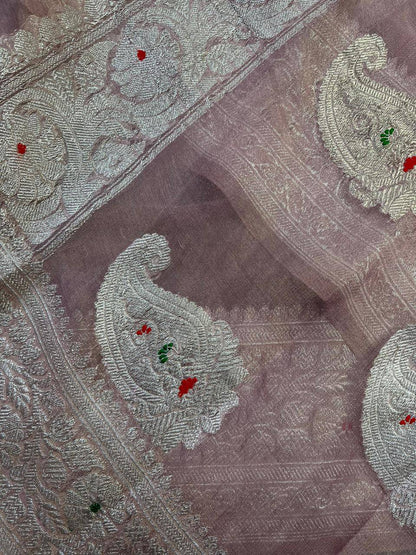 MAUVE TISSUE CHIFFON PURE HANDLOOM BANARASI SAREE
