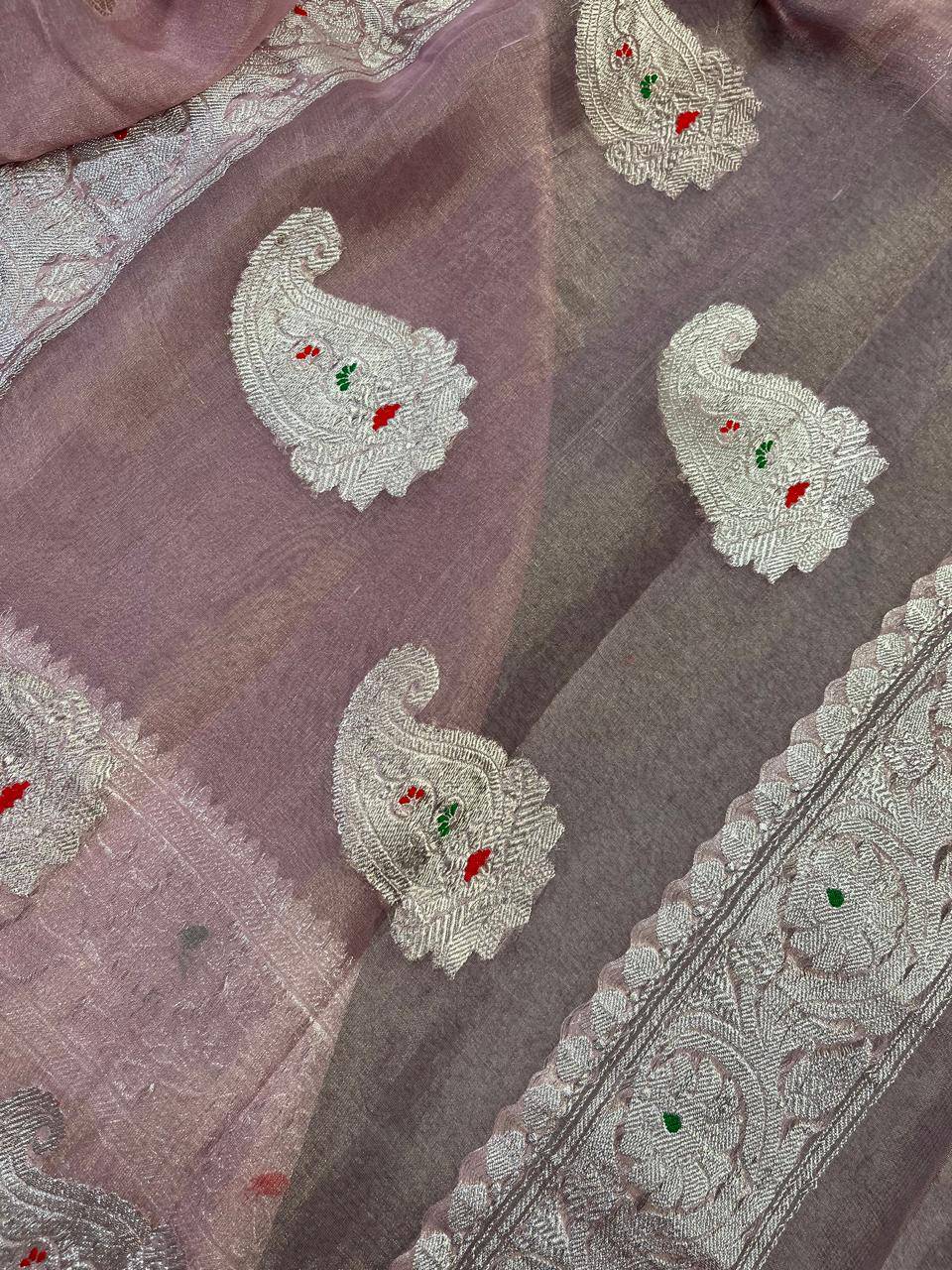 MAUVE TISSUE CHIFFON PURE HANDLOOM BANARASI SAREE