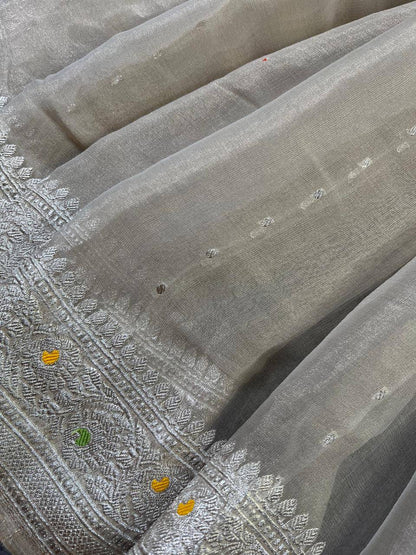 IVORY TISSUE CHIFFON PURE HANDLOOM BANARASI SAREE