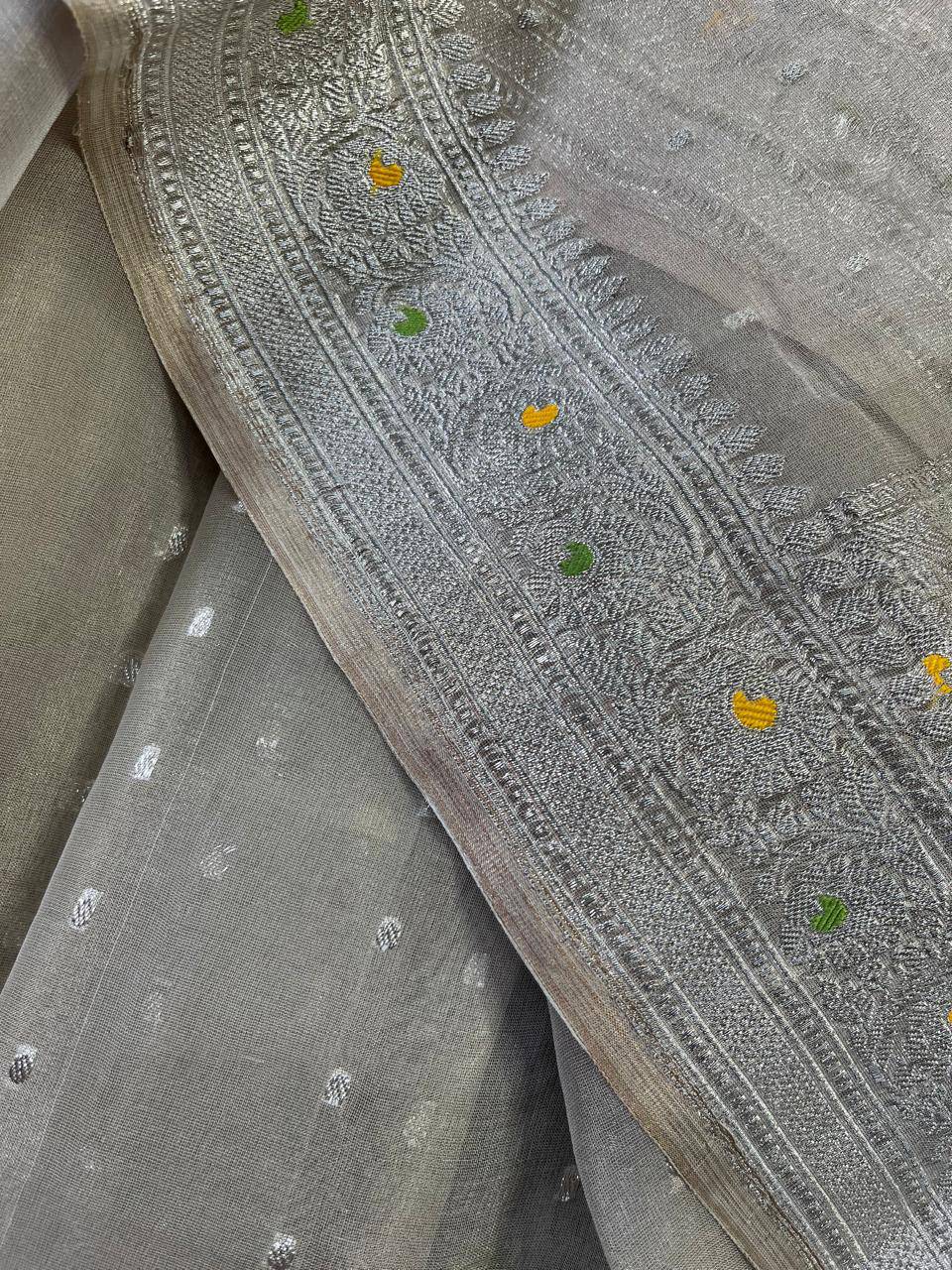 IVORY TISSUE CHIFFON PURE HANDLOOM BANARASI SAREE