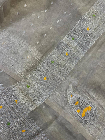 IVORY TISSUE CHIFFON PURE HANDLOOM BANARASI SAREE