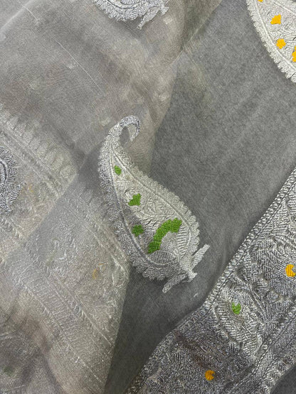 IVORY TISSUE CHIFFON PURE HANDLOOM BANARASI SAREE