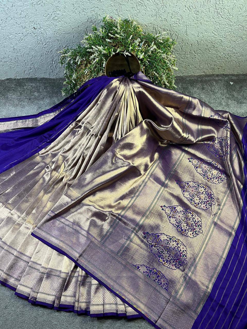PURPLE GOLD KATAN TISSUE PURE HANDLOOM BANARASI SAREE