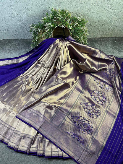 PURPLE GOLD KATAN TISSUE PURE HANDLOOM BANARASI SAREE