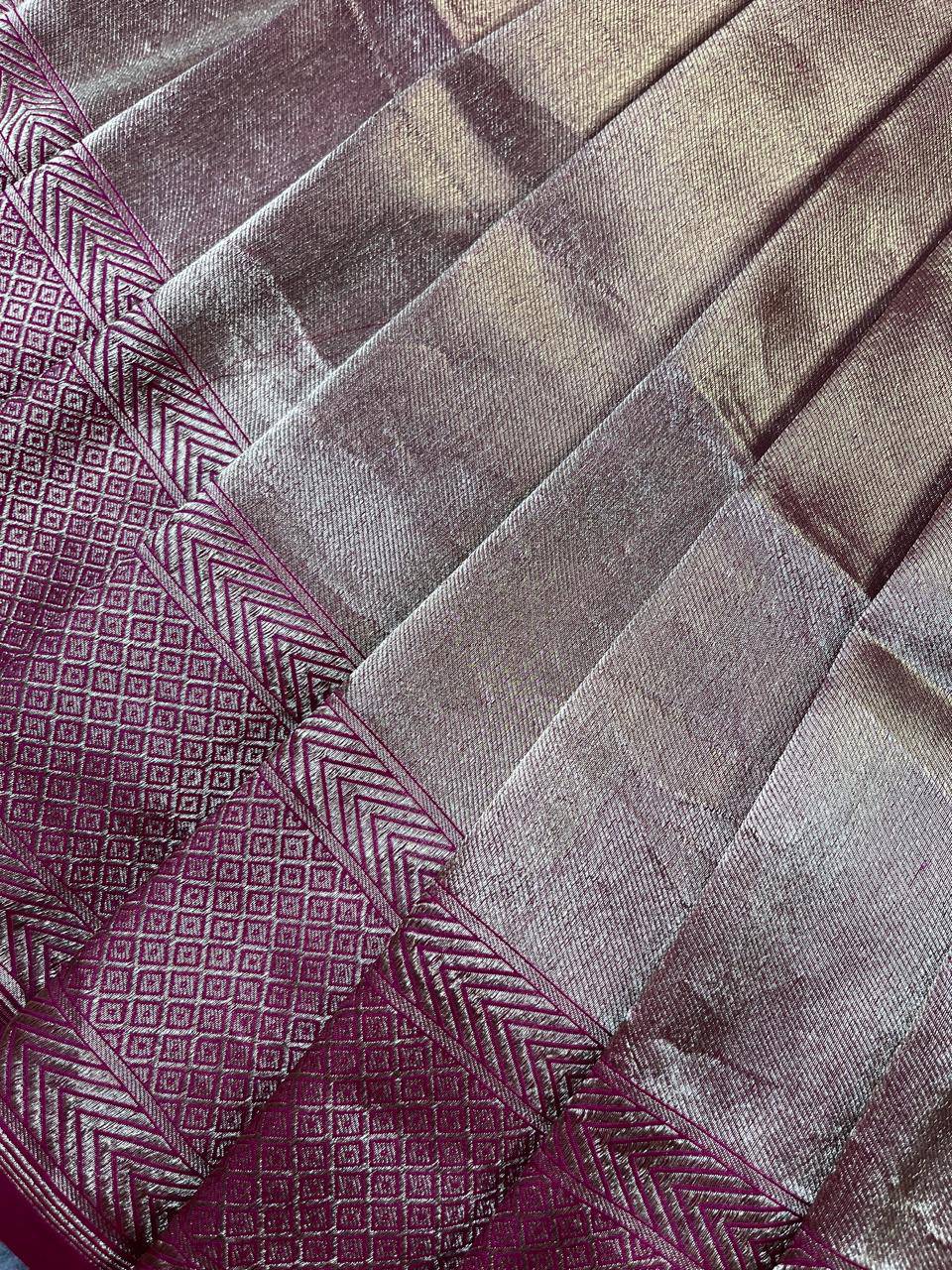 PINK GOLD KATAN TISSUE PURE HANDLOOM BANARASI SAREE