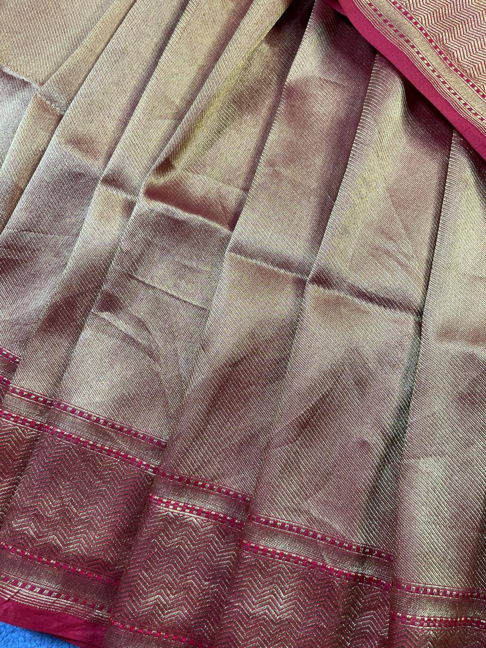 ORANGE GOLD KATAN TISSUE PURE HANDLOOM BANARASI SAREE