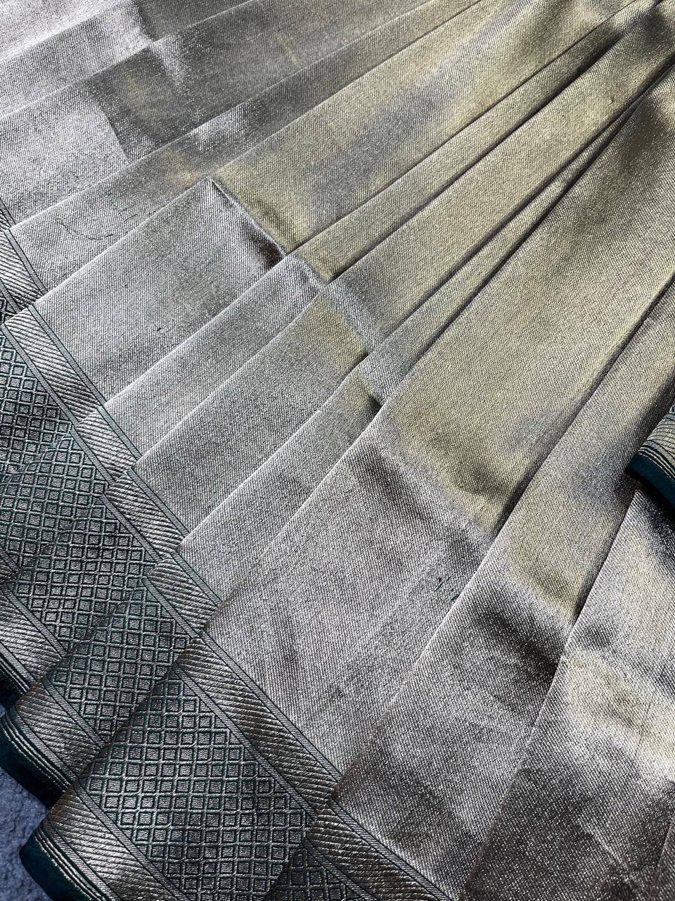 SILVER GREEN KATAN TISSUE PURE HANDLOOM BANARASI SAREE