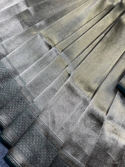 SILVER GREEN KATAN TISSUE PURE HANDLOOM BANARASI SAREE