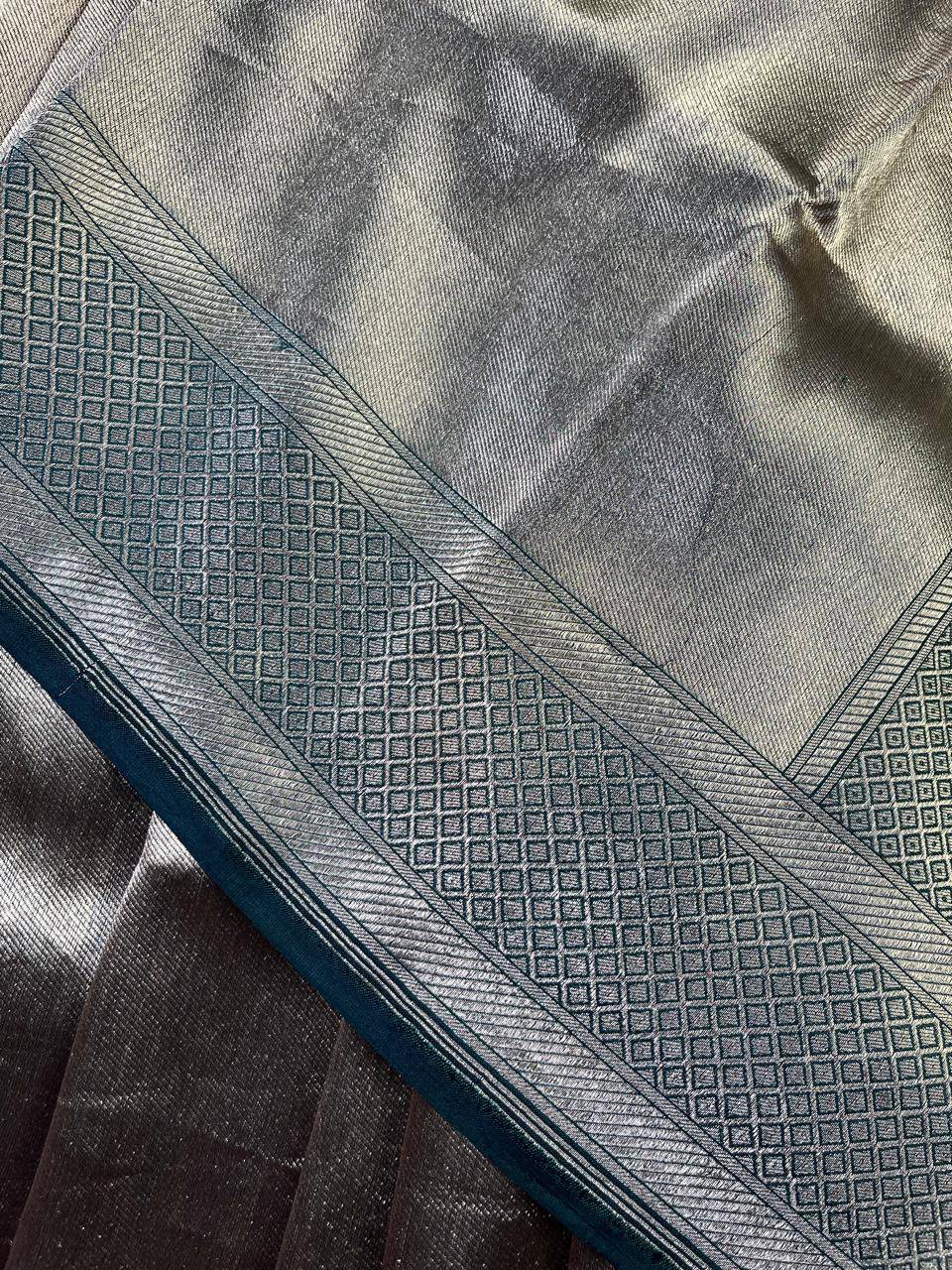 SILVER GREEN KATAN TISSUE PURE HANDLOOM BANARASI SAREE