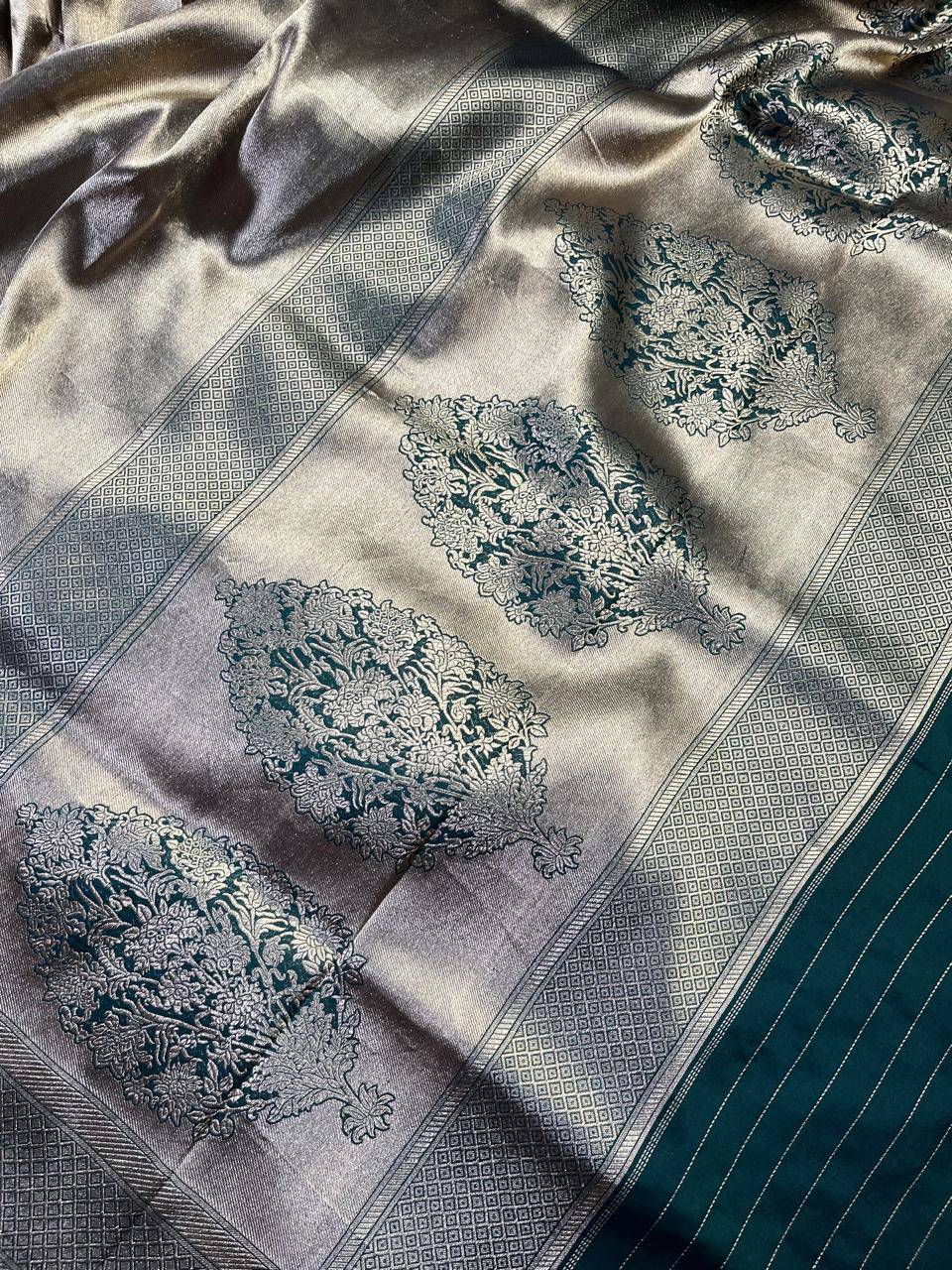 SILVER GREEN KATAN TISSUE PURE HANDLOOM BANARASI SAREE