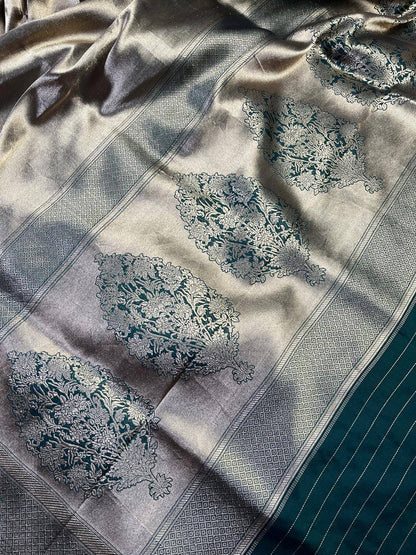 SILVER GREEN KATAN TISSUE PURE HANDLOOM BANARASI SAREE