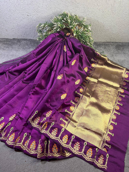 PURPLE SILK PURE HANDLOOM CHANDERI SAREE