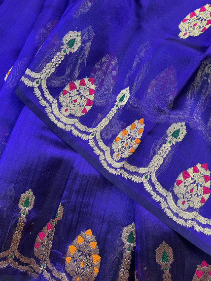 INK BLUE SILK PURE HANDLOOM CHANDERI SAREE