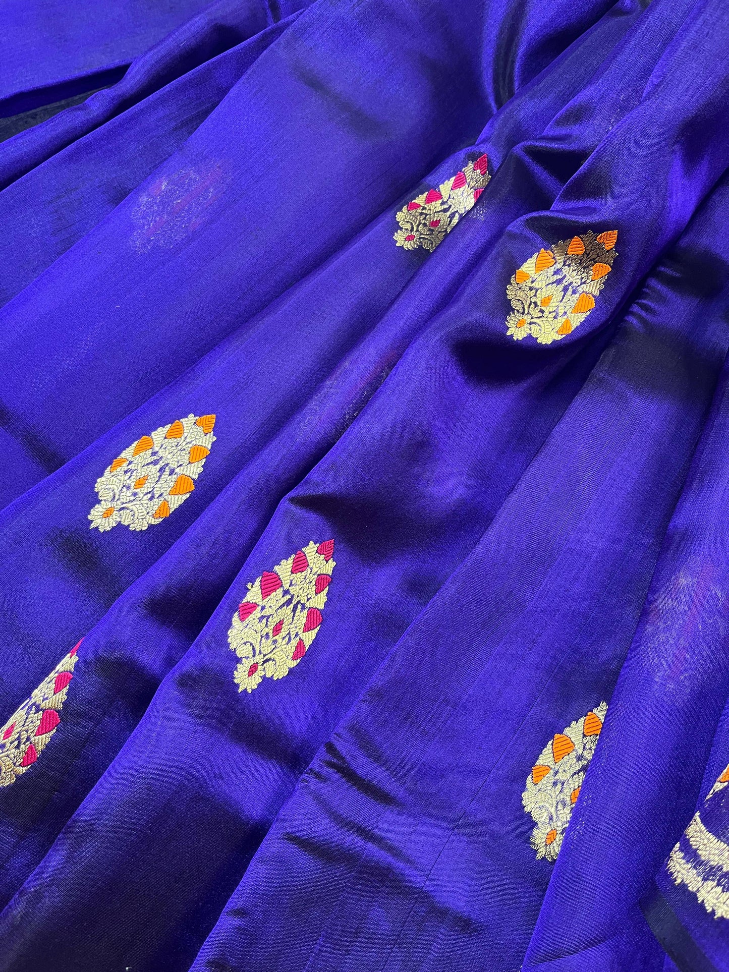 INK BLUE SILK PURE HANDLOOM CHANDERI SAREE